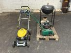 2 lawn mowers and grill 2