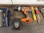 Tool table with tools + wall cable reel 12