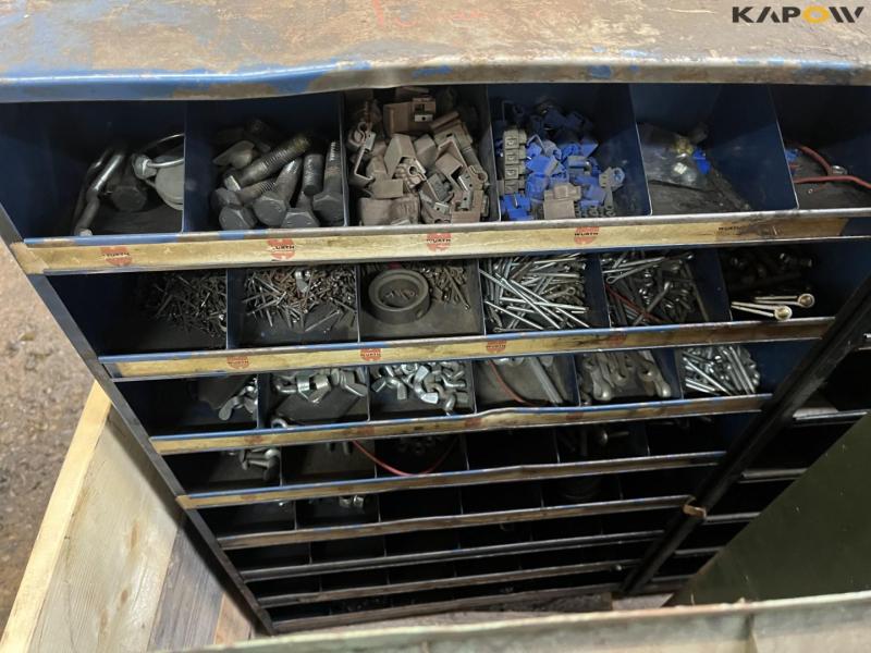 Various bolts, nuts and bolt racks. 9
