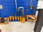 Workshop table with tools and blackboard 6